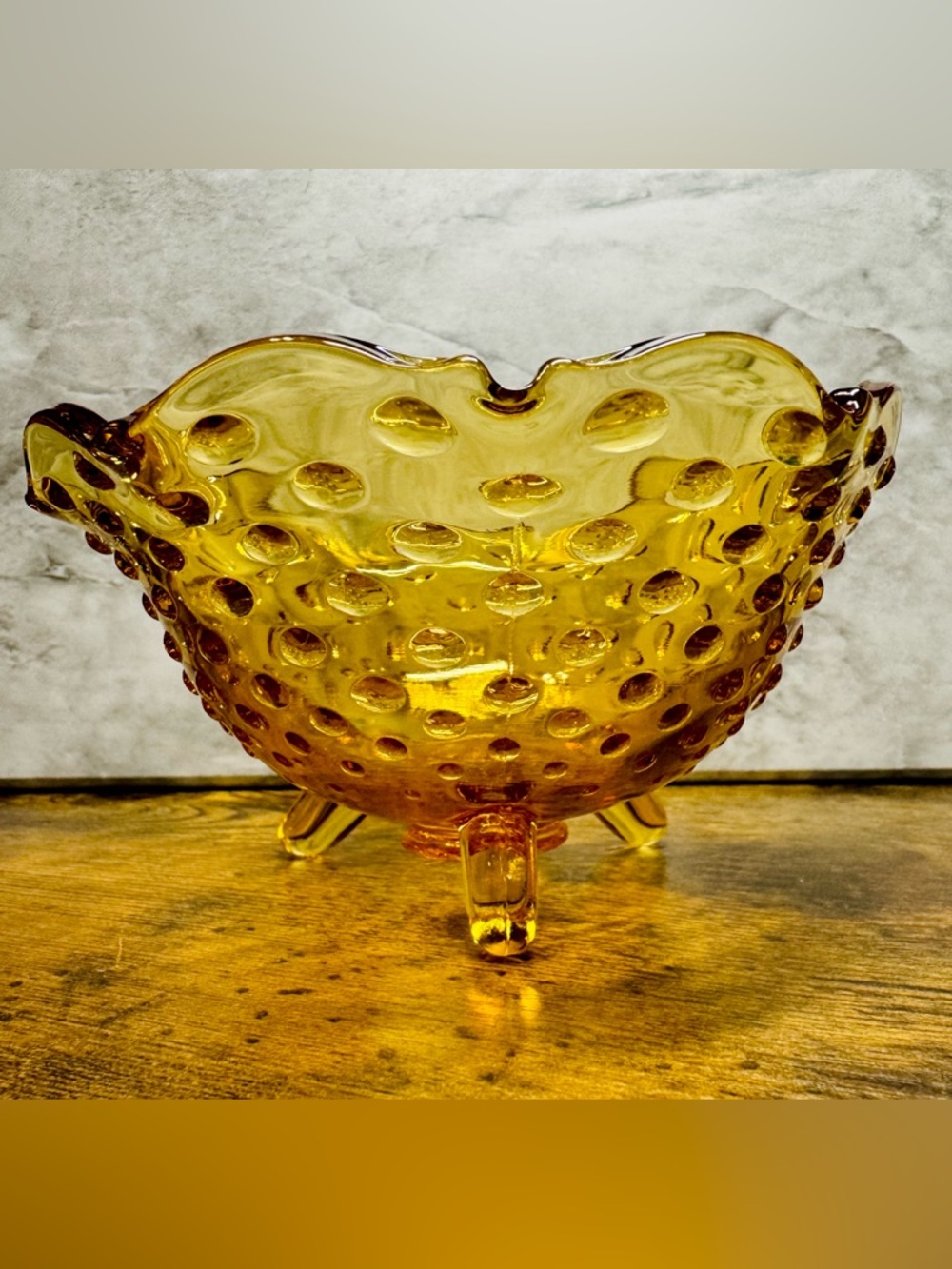 Fenton Colonial Amber American Hobnail Art Glass Footed Bowl Candy Dish - Picture 4 of 8